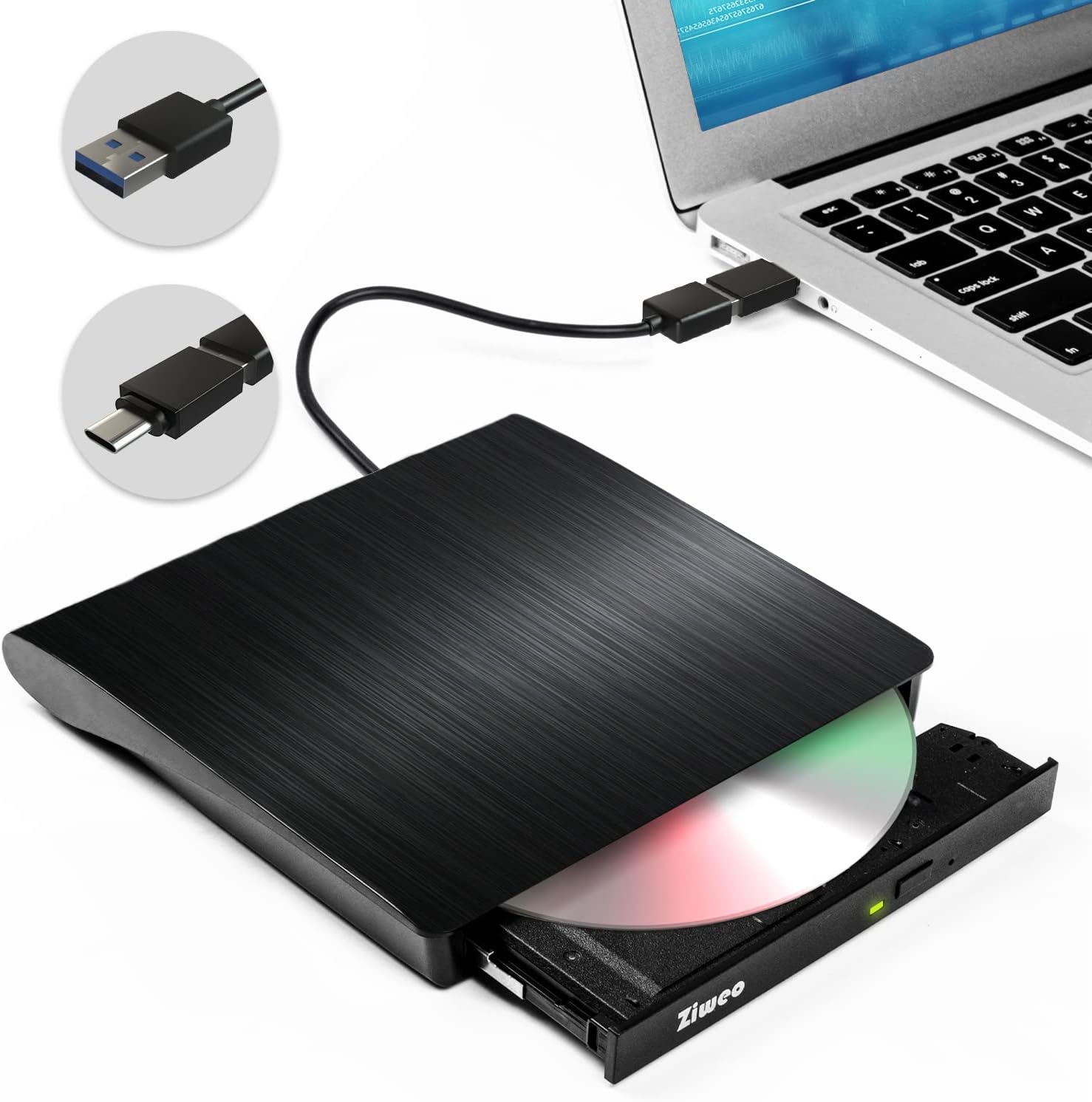 Image de Lecteur DVD externe USB 3.0 de type C - Graveur CD portable +/-RW - Lecteur DVD pour graveur de ROM