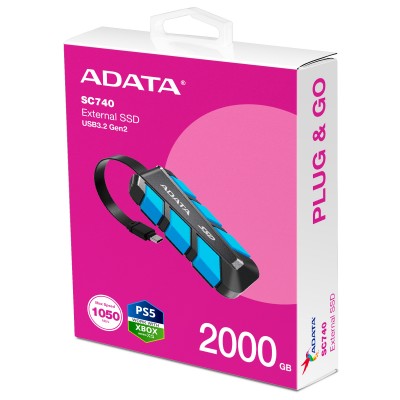Image de Disque SSD externe Adata SC740 2 To USB 3.2 Gen2 Noir/Bleu, SC740-2000G-CBU