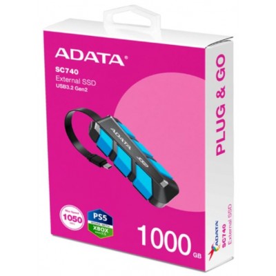 Image de Disque SSD externe Adata SC740 1 To USB 3.2 Gen2 Noir/Bleu, SC740-1000G-CBU